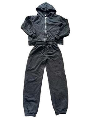 Heaven Rhinestone Zip Up Hoodie & Jogger Set Size XS Black